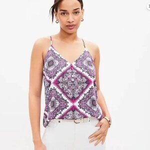 LOFT Geo Pattern Button Front Strappy Cami Tank Top Size Medium